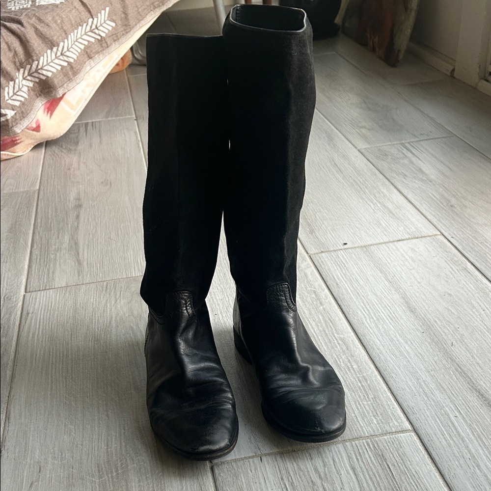 Black Leather Knee-High Boots